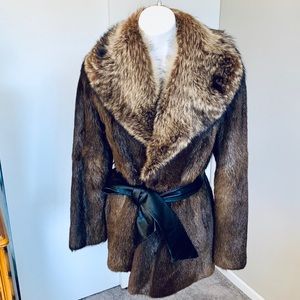 Mink & Fox coat with leather waist belt